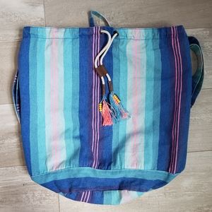 Blue Serape Boho Backpack Purse Duffle Bag